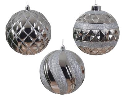 PALLINA DI NATALE ARGENTO DECORATA ASSORTITA 12 CM