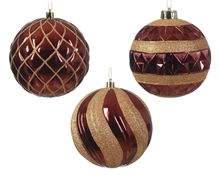 PALLINA DI NATALE BORDEAUX GLITTER ORO ASSORTITA 12 CM
