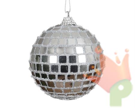 PALLINA DI NATALE ARGENTO GLITTER 8 CM