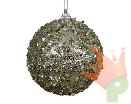 PALLINA IN SCHIUMA VERDE ROSMARINO PAILLETTES ARGENTO 10 CM