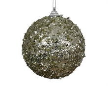 PALLINA IN SCHIUMA VERDE ROSMARINO PAILLETTES ARGENTO 10 CM