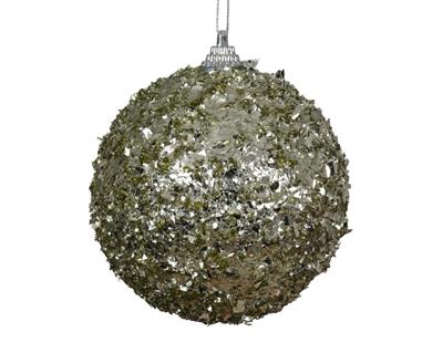 PALLINA IN SCHIUMA VERDE ROSMARINO PAILLETTES ARGENTO 10 CM