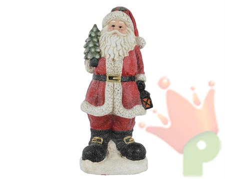 BABBO NATALE CON ALBERO E LANTERNA IN TERRACOTTA H.48X22X20CM