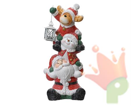 BABBO NATALE CON PUPAZZO DI NEVE E RENNA IN TERRACOTTA H.57X21X2