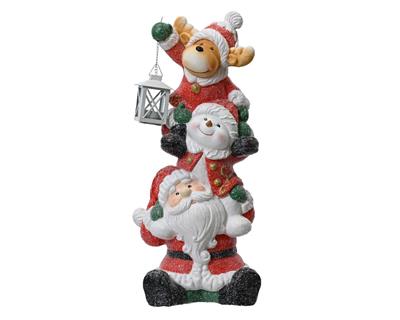 BABBO NATALE CON PUPAZZO DI NEVE E RENNA IN TERRACOTTA H.57X21X2