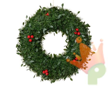 GHIRLANDA FORIPORTA VERDE CON BACCHE ROSSE 48 CM