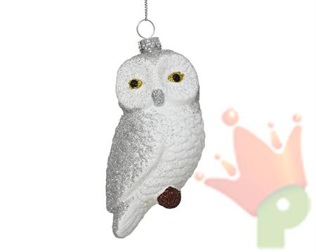 PENDENTE NATALIZIO GUFO BIANCO GLITTER H.10X5,6X6,8 CM