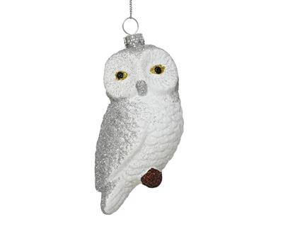 PENDENTE NATALIZIO GUFO BIANCO GLITTER H.10X5,6X6,8 CM