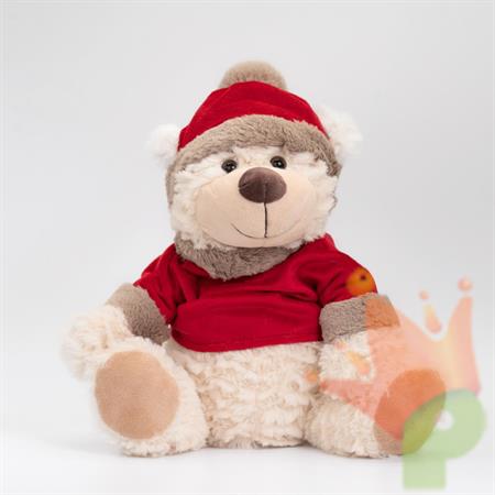PELUCHE ORSETTO NATALIZIO CON PULLOVER E CAPPELLO ROSSO 20CM