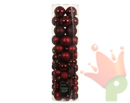 PALLINE DI NATALE BORDEAUX GLITTER/LUCIDE/FANTASIA 80 PZ ASS