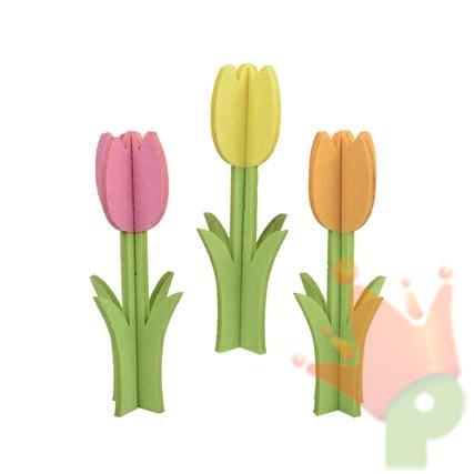 TULIPANO IN FELTRO BASE IN MDF 15CM 3ASS