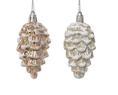 PENDENTE PIGNA INNEVATA METALLIZZATO 6CM 2ASS