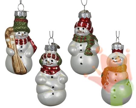 PENDENTE IN VETRO PUPAZZO DI NEVE 7CM 4ASS