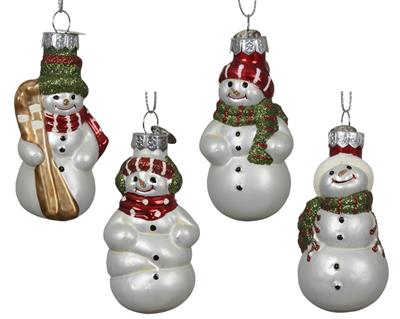 PENDENTE IN VETRO PUPAZZO DI NEVE 7CM 4ASS