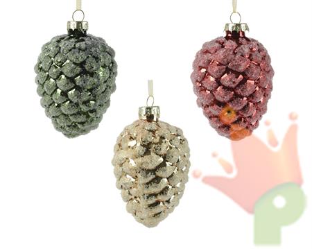 PENDENTE IN VETRO PIGNA GLITTERATO 10CM 3ASS