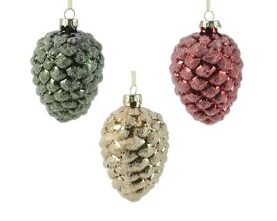 PENDENTE IN VETRO PIGNA GLITTERATO 10CM 3ASS