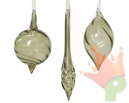 PENDENTE IN VETRO VERDE TRASPARENTE CON VORTICE 13CM 3ASS