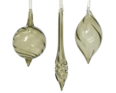 PENDENTE IN VETRO VERDE TRASPARENTE CON VORTICE 13CM 3ASS