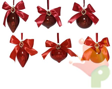 PENDENTE IN VETRO CON FIOCCO ROSSO 8CM 6ASS
