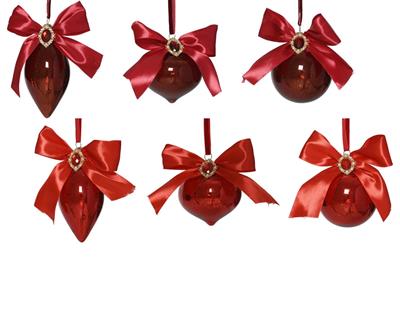 PENDENTE IN VETRO CON FIOCCO ROSSO 8CM 6ASS