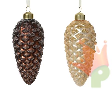 PENDENTE IN VETRO PIGNA OPACA CON PERLINE 12CM 2ASS