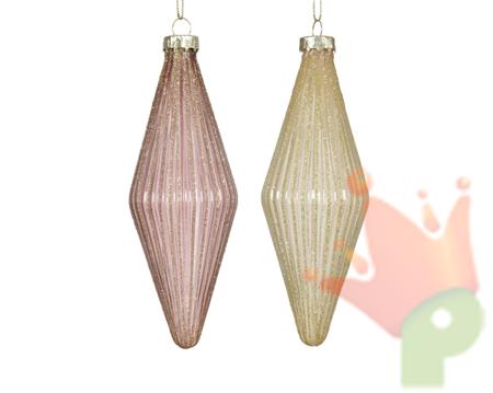 PENDENTE IN VETRO GLITTERATO 14CM 2ASS