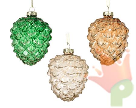 PENDENTE IN VETRO GHIANDA GLITTERATO TRASPARENTE 9CM 3ASS