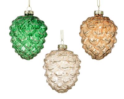 PENDENTE IN VETRO GHIANDA GLITTERATO TRASPARENTE 9CM 3ASS