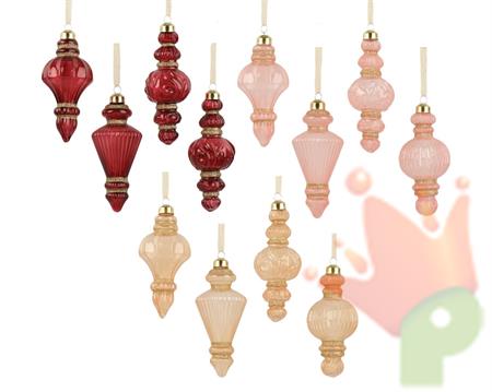 PENDENTE IN VETRO GLITTERATO TRASPARENTE 15CM 12ASS