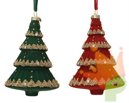 PENDENTE IN VETRO ALBERO CON PERLINE ORO 13CM 2ASS