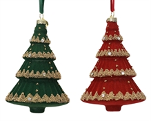 PENDENTE IN VETRO ALBERO CON PERLINE ORO 13CM 2ASS