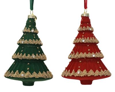 PENDENTE IN VETRO ALBERO CON PERLINE ORO 13CM 2ASS