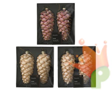 PENDENTE IN VETRO PIGNA CON PERLINE OPACO 12CM 3ASS