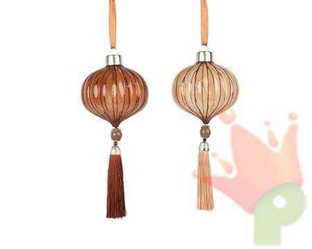 PENDENTE IN VETRO TRASPARENTE CON PERLINE 8CM 2ASS