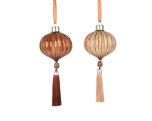 PENDENTE IN VETRO TRASPARENTE CON PERLINE 8CM 2ASS