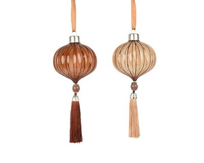 PENDENTE IN VETRO TRASPARENTE CON PERLINE 8CM 2ASS