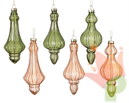 PENDENTE IN VETRO TRASPARENTE CON LINEE GLITTERATE 15CM 6ASS