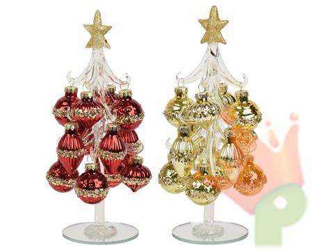 ALBERO IN VETRO CON STELLA GLITTERATO 20CM 2ASS