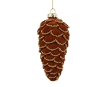 PENDENTE IN VETRO PIGNA CON PERLINE ROSSO VELLUTATO 6X12,5CM