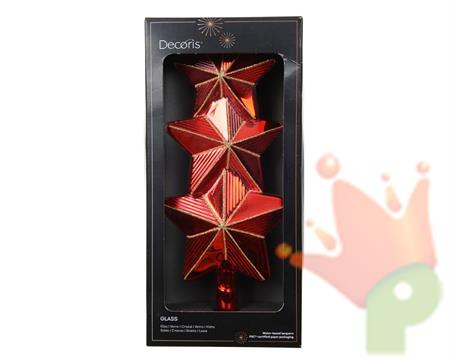 PUNTALE PER ALBERO IN VETRO STELLE ROSSO 11X27CM