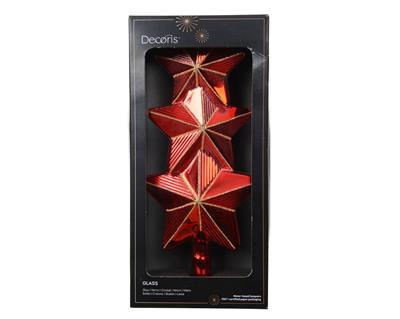PUNTALE PER ALBERO IN VETRO STELLE ROSSO 11X27CM