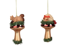 PENDENTE IN VETRO FUNGO CON ANIMALE 11,2CM 2ASS