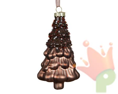 PENDENTE IN VETRO ALBERO CON PERLINE MARRONE SCURO 11CM