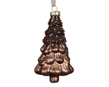 PENDENTE IN VETRO ALBERO CON PERLINE MARRONE SCURO 11CM