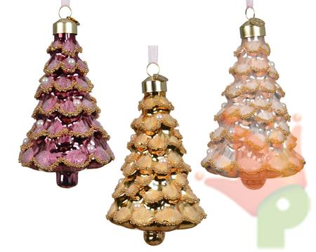 PENDENTE IN VETRO ALBERO CON PERLINE 11CM 3ASS