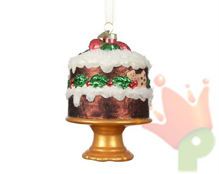 PENDENTE IN VETRO TORTA CON BACCHE OPACO 11,5CM