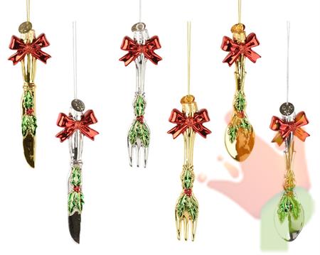 PENDENTE IN VETRO CUCCHIAIO/FORCHETTA/COLTELLO CON FIOCCO 10,7CM