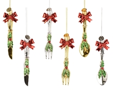 PENDENTE IN VETRO CUCCHIAIO/FORCHETTA/COLTELLO CON FIOCCO 10,7CM