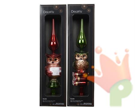 PUNTALE PER ALBERO GUFO ROSSO/VERDE GLITTERATO 6,1X30,5CM 2ASS