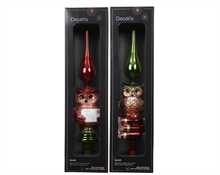 PUNTALE PER ALBERO GUFO ROSSO/VERDE GLITTERATO 6,1X30,5CM 2ASS